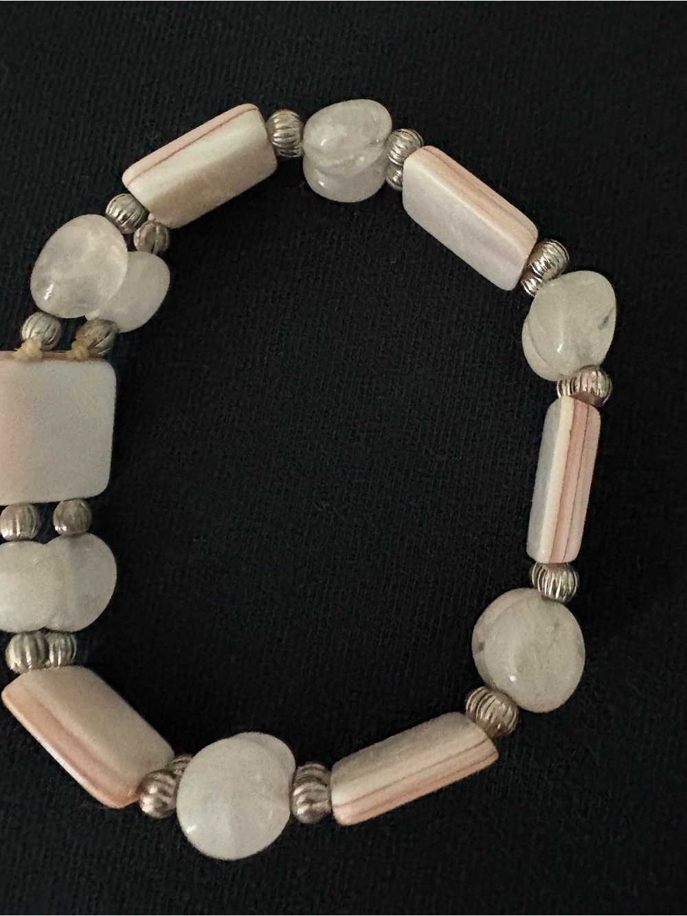 Handcrafted White and Cream Beaded Stretch Bracelet